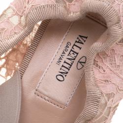 Pre Owned Valentino Blush Pink Lace Studded Ballet Flats  Size 36