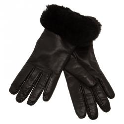 Pre Owned قفاز فالنتينو حافة فراء وجلد أسود