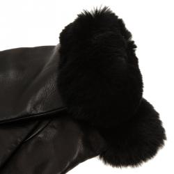 Pre Owned قفاز فالنتينو حافة فراء وجلد أسود