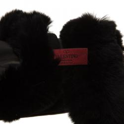 Pre Owned قفاز فالنتينو حافة فراء وجلد أسود