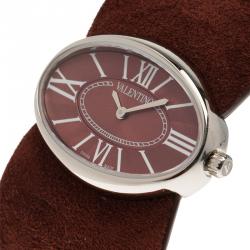 Pre Owned Valentino Red Stainless Steel and Leather Signature Women's Wristwatch 36MM