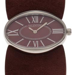 Pre Owned Valentino Red Stainless Steel and Leather Signature Women's Wristwatch 36MM