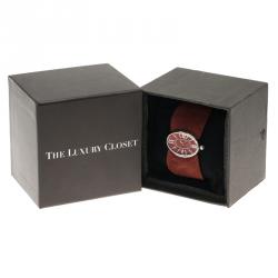 Pre Owned Valentino Red Stainless Steel and Leather Signature Women's Wristwatch 36MM