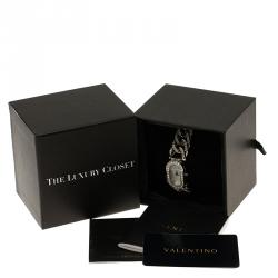 Pre Owned Valentino Silver Stainless Steel Crystals Curb Chain Women's Wristwatch 18MM