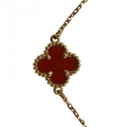 مملوكة مسبقًا Van Cleef & Arpels Sweet Alhambra Carnelian Clover Rose Gold Bracelet