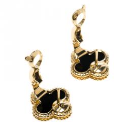 مملوكة مسبقًا Van Cleef & Arpels Vintage Alhambra Onyx 18k Yellow Gold Stud Earrings