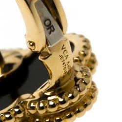 مملوكة مسبقًا Van Cleef & Arpels Vintage Alhambra Onyx 18k Yellow Gold Stud Earrings