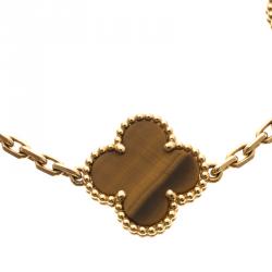 مملوكة مسبقًا Van Cleef & Arpels Vintage Alhambra 5-Motifs Tiger's Eye 18k Yellow Gold Bracelet 16cm