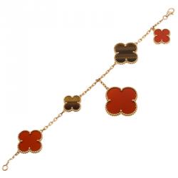 Pre Owned Van Cleef & Arpels Magic Alhambra Tiger Eye and Red Carnelian Yellow Gold Bracelet
