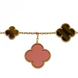 Pre Owned Van Cleef & Arpels Magic Alhambra Tiger Eye and Red Carnelian Yellow Gold Bracelet