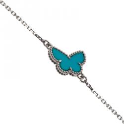 مملوكة مسبقًا Van Cleef & Arpels Sweet Alhambra Butterfly Turquoise White Gold Bracelet