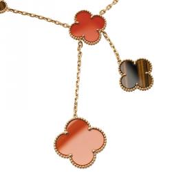 Pre Owned قلادة فان كليف آند اربلزماجيك ألهامبرا لون عين النمر وأحمر عقيق