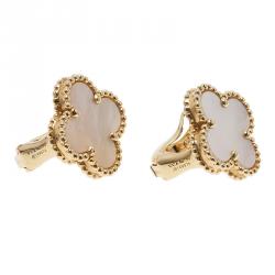 مملوكة مسبقًا Van Cleef & Arpels Vintage Alhambra Mother of Pearl Yellow Gold Clip Earrings
