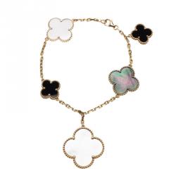 Pre Owned Van Cleef & Arpels Magic Alhambra Mother of Pearl and Onyx Yellow Gold Bracelet