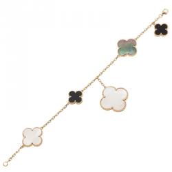 Pre Owned Van Cleef & Arpels Magic Alhambra Mother of Pearl and Onyx Yellow Gold Bracelet