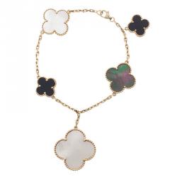 Pre Owned Van Cleef & Arpels Magic Alhambra Mother of Pearl and Onyx Yellow Gold Bracelet
