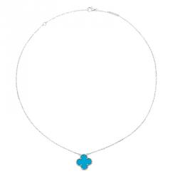 Pre Owned عقد فان كليف آند اربلز فنتيدج ألهامبرا بقلادة تركواز وذهب أبيض