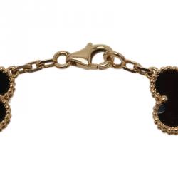 مملوكة مسبقًا Van Cleef & Arpels Vintage Alhambra 5 Motifs Onyx Yellow Gold Bracelet 