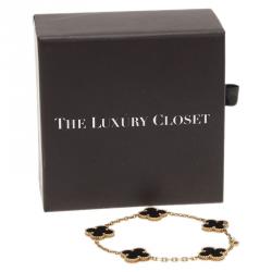مملوكة مسبقًا Van Cleef & Arpels Vintage Alhambra 5 Motifs Onyx Yellow Gold Bracelet 