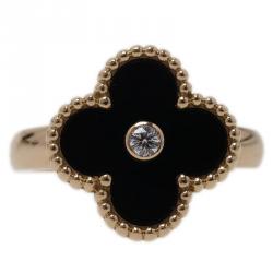 Pre Owned Van Cleef and Arpels Vintage Alhambra Onyx  Yellow Gold Ring Size 51