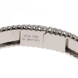 Pre Owned Van Cleef & Arpels Perlee Signature White Gold Bangle Bracelet Size 18