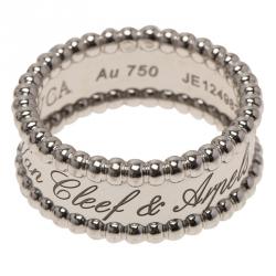 Pre Owned Van Cleef & Arpels Perlee Signature White Gold Band Ring Size 50