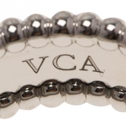 Pre Owned Van Cleef & Arpels Perlee Signature White Gold Band Ring Size 50