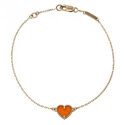 Pre Owned Van Cleef & Arpels Sweet Alhambra Heart Carnelian Rose Gold Bracelet
