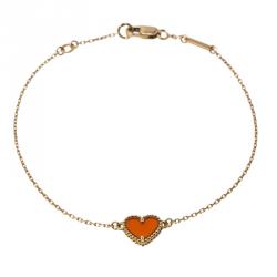 Pre Owned Van Cleef & Arpels Sweet Alhambra Heart Carnelian Rose Gold Bracelet