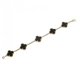 Pre Owned Van Cleef & Arpels Vintage Alhambra Onyx Yellow Gold Bracelet 