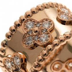 Pre Owned Van Cleef & Arpels Perlée Clover Diamond & 18k Rose Gold Ring Size 50