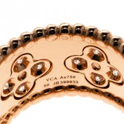 Pre Owned Van Cleef & Arpels Perlée Clover Diamond & 18k Rose Gold Ring Size 50