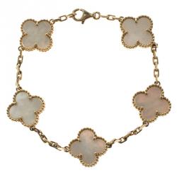 Pre Owned Van Cleef and Arpels Vintage Alhambra Mother Of Pearl Yellow Gold Bracelet 18 cm