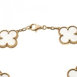 Pre Owned Van Cleef and Arpels Vintage Alhambra Mother Of Pearl Yellow Gold Bracelet 18 cm