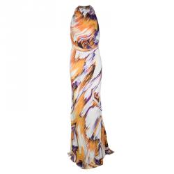 Vera Wang Multicolor Printed Silk Sleeveless Cowl Neck Gown M