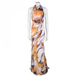 Vera Wang Multicolor Printed Silk Sleeveless Cowl Neck Gown M