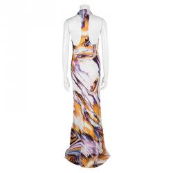 Vera Wang Multicolor Printed Silk Sleeveless Cowl Neck Gown M