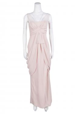 Pre Owned White by Vera Wang Pale Pink Crinkled Chiffon Draped Maxi Dress XS