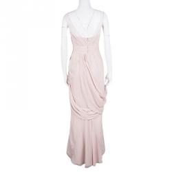 Pre Owned White by Vera Wang Pale Pink Crinkled Chiffon Draped Maxi Dress XS
