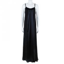Pre Owned Vera Wang Black Sleeveless Belted Maxi Dress L