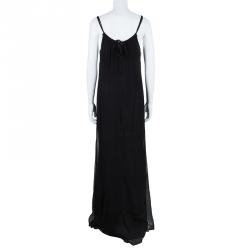 Pre Owned Vera Wang Black Sleeveless Belted Maxi Dress L