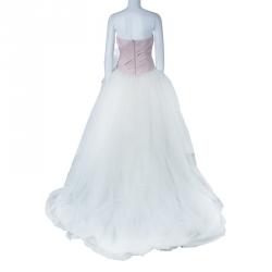 White by Vera Wang Pink White Pleated Bustier Draped Tulle Wedding Gown S