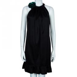 Pre Owned Lavender By Vera Wang Black Flower Detail Dress M