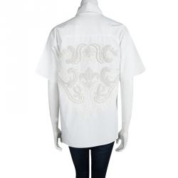 Pre Owned Vera Wang White Cotton Quilling Embroidery Detail Oversized Blouse XS