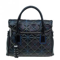 Pre Owned Versace Jeans Black Leather Trapuntata Satchel