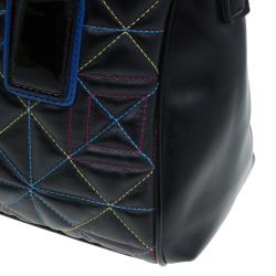 Pre Owned Versace Jeans Black Leather Trapuntata Satchel