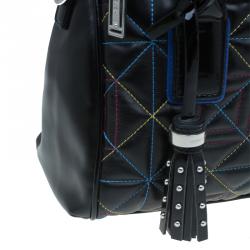 Pre Owned Versace Jeans Black Leather Trapuntata Satchel
