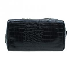 Versace Jeans Black Croc Embossed Leather Bowling Bag