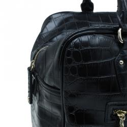 Versace Jeans Black Croc Embossed Leather Bowling Bag