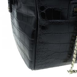 Versace Jeans Black Croc Embossed Leather Bowling Bag